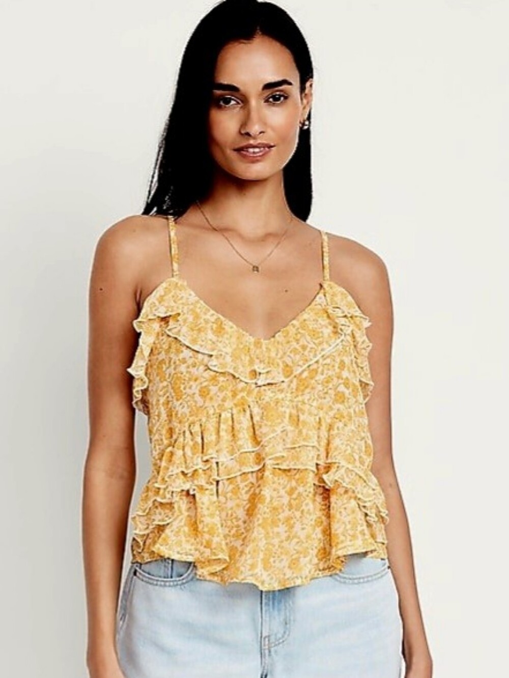 NWT Old Navy - Ruffled Chiffon Spagetti Strap Cami Top (Yellow Floral)